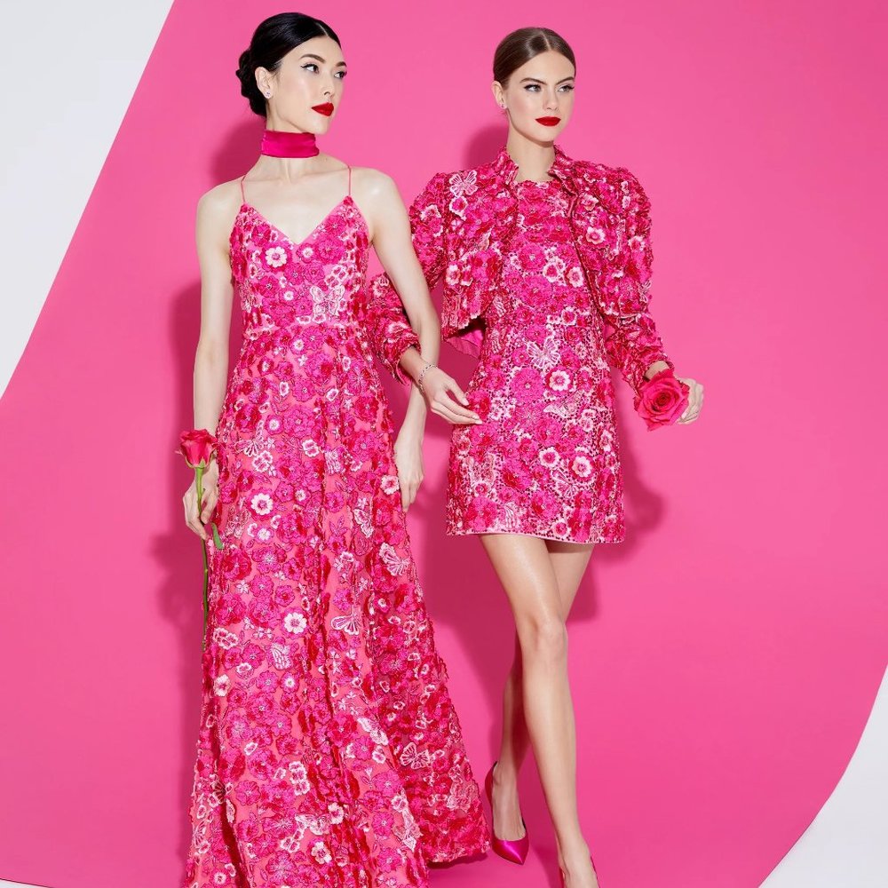 Alice + Olivia Fuchsia Pink Lorna Cropped Floral Applique Jacket Coat